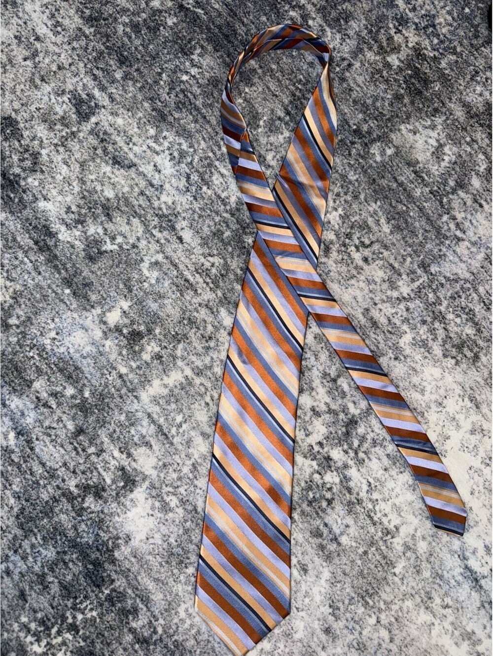 City of London 100% Silk Necktie Orange Blue Lavender Diagonal Stripe 3.5”